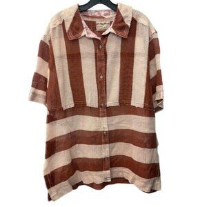 We The Free Womens Striped Oversized Button-Up Shirt Brown & Cream